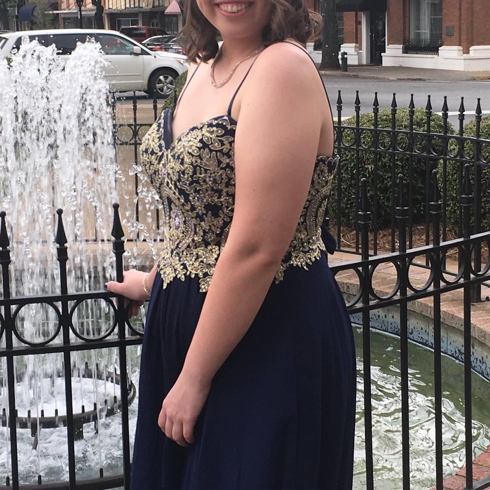 Blue and Gold Camille La Vie Prom Dress
